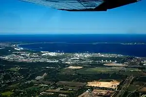 Luftaufnahme des Cockburn Sounds; Garden Island befindet sich ganz rechts