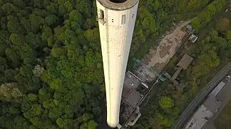 Der 248 Meter hohe Schornstein von oben