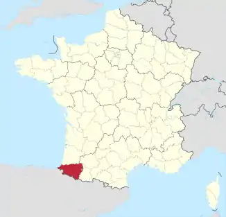 Lage des Departements Pyrénées-Atlantiques in Frankreich