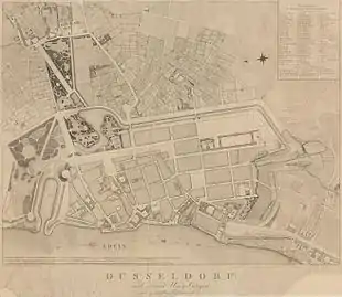 Projektierter Sicherheitshafen auf einem Stadtplan von 1809 (unten links)