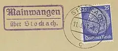 Posthilfstelle-Stempel„Mainwangen über Stockach“ (1941)