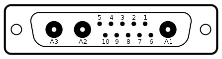 DB-13W3⁠a13-pol Stift (männlich) + 3 Coaxial Buchse (weiblich)