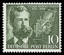 100. Geburtstag von Ottmar Mergenthaler: Briefmarke von 1954