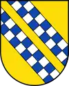 in Gold von Silber und Blau zweireihig geschachtete Zwillings-Schrägbalken (Wappen von Niedermarsberg)