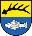 Wappen: li. Rietheim,re. Weilheim vor der Zusammenlegung 1975