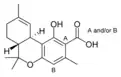 Strukturformel Δ9-tetrahydrocannabiorcolsäure