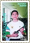 Sportschütze Dilshod Muxtorov auf einer usbekischen Briefmarke von 2001