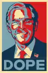 DOPE. Als Inspiration diente das HOPE-Poster, von Shepard Fairey für den Wahlkampf von Barack Obama. Künstler: Jeff Rankin