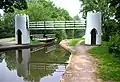 Die spleenige Fußgängerbrücke bei Drayton Bassett, in der Nähe von Fazeley Junction