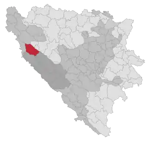 Lage der Gemeinde Drvar in Bosnien und Herzegowina (anklickbare Karte)