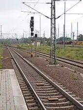 Ks-Signal mit Ks 1 an der nördlichen Ausfahrt am Bahnsteig 3 des Bahnhofs Lutherstadt Wittenberg