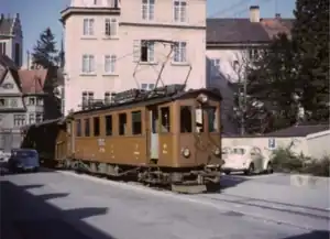 ABe 4/4 2 bei der Felsenburg kurz nach der Ausfahrt aus dem Bahnhof Frauenfeld Marktplatz