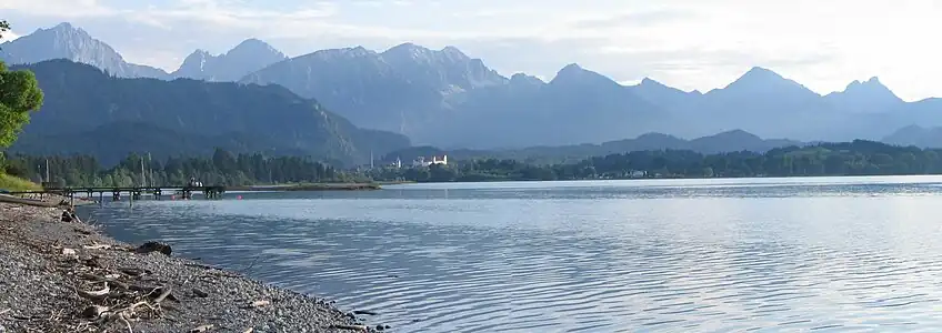 Forggensee (bei Füssen, Blick auf den Taleingang)