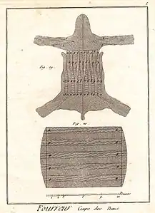 Schnittanlage in einem Wolfsfell zur Herstellung von zwei Muffen (zwischen 1762 und 1777)