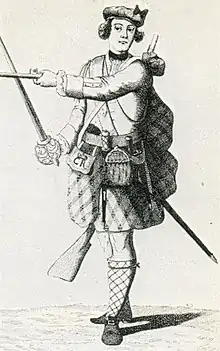 Schottischer Soldat im belted plaid, um 1743