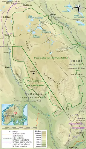 Karte mit dem Gebiet des Fulufjellet-Nationalparks