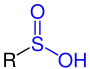 Allgemeine Struktur der Sulfinsäure mit der blau markierten Sulfin-Funktion. R ist ein organischer Rest.