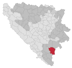 Lage der Gemeinde Gacko in Bosnien und Herzegowina (anklickbare Karte)