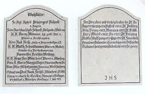 Gedenktafel an die Stifter der Kirche