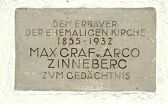 Gedenktafel an Graf Arco von Zinneberg