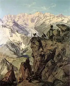 Wilhelm Georgy: Bernina-Gruppe mit Gemsen vom Piz Languard.