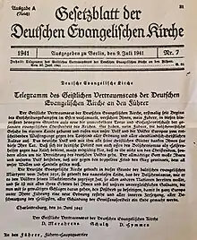 Telegramm des Geistlichen Vertrauensrates vom 30. Juni 1941