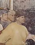 Mann mit Linnenmütze, Detail aus Giottos Gemälde: Die Verlobung des hl. Franziskus mit der Armut, ca. 1296