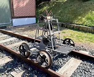 Gleismesswagen der Firma Scheidt & Bachmann M. Gladbach von 1918, heute bei der Rollbockbahn in Oberheinsdorf