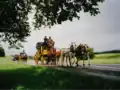 Einziger erhaltener Gotthard-Postwagen im Einsatz 1998