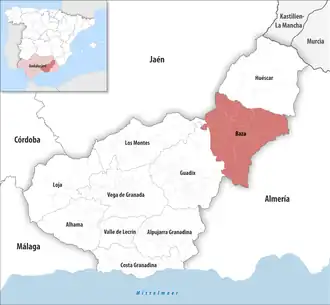 Die Lage der Comarca Baza in der Provinz Granada