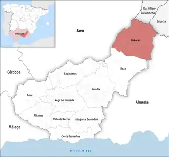 Die Lage der Comarca Huéscar in der Provinz Granada