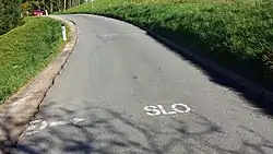 Grenzland-Weinstraße mit Grenzverlauf in der Straßenmitte