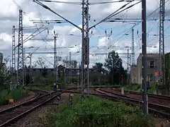 Blick vom Bahnübergang Berliner Straße in Richtung Cottbus/Berlin