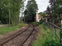 Ankündigung der Schutzstrecke, Ausfahrsignal des Berl Bf, Zwischensignal des Cottb Bf (Hintergrund)