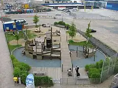 Temporärer Spielplatz vor dem Bau des Grasbrookparks