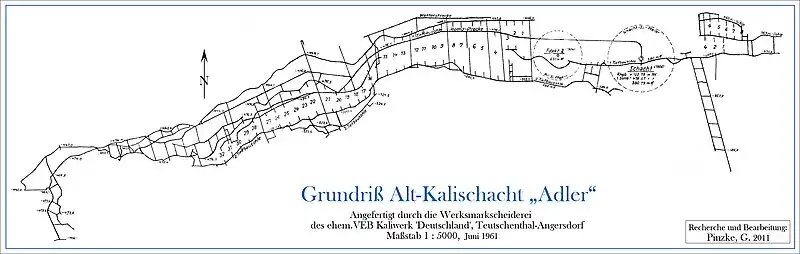 Gruben-Grundriß der Kali-Schachtanlage „Adler“, Maßstab 1:5000