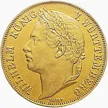 Gulden von 1841 zum 25-jährigen Regierungsjubiläum von König Wilhelm I. von Württemberg.