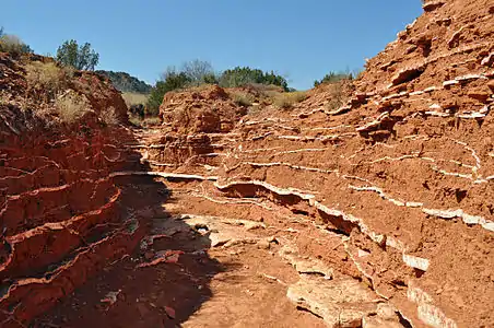 Weiße Gipsschichten im Caprock Canyons State Park and Trailway, Texas, USA