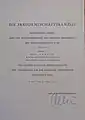 1975.Juli.7. Urkunde. Der Bundespräsident der Rep. Österreich verleiht Hans Pawlik, ehem. 3. Präsident des Kärntner Landtages, das „Große Goldene Ehrenzeichen für Verdienste um die Republik Österreich“.