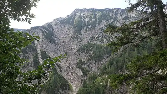 Blick vom Hausgrabenkopf nach Südosten hoch zum Gipfel des Dürrnbachhorns.