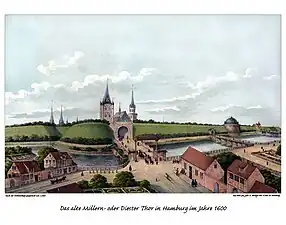 Das 2. Millerntor um 1600 mit der Ellerntorsbrücke