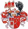 Das Wappen der Freiherren von Hammerstein: Vereinigung des Kirchenfahnenwappens der Freiherrn von Hammerstein mit dem Hämmerwappen der rheinischen Burggrafen