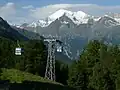 Alte 6er-Gondelbahn auf Hannigalp mit Weisshorn und Matterhorn im Hintergrund