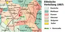 Landkartenausschnitt mit Hannowka von 1907 mit ethnischer Verteilung in der Region