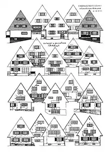 Hans Soeder, Riedwiesensiedlung Kassel, Entwurfszeichnung Giebelansichten (Erbbau-Genossenschaft Kassel eG)