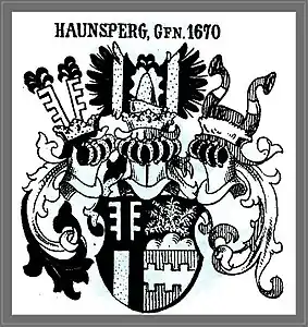 Gräfliches Wappen der Haunsperger von 1670 nach Johann Siebmachers Wappen-Buch