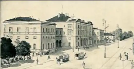 Straßenbahn vor dem Hauptbahnhof.Um 1900