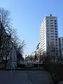 Ende der Straße beim Praterstern, rechts das Hochhaus, ganz hinten Spittelau