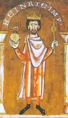 Heinrich IV. (Detail aus einem Evangeliar aus St. Emmeram, nach 1106)