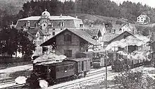 Bahnhof Hinwil 1902 mit Zügen der NOB und UeBB